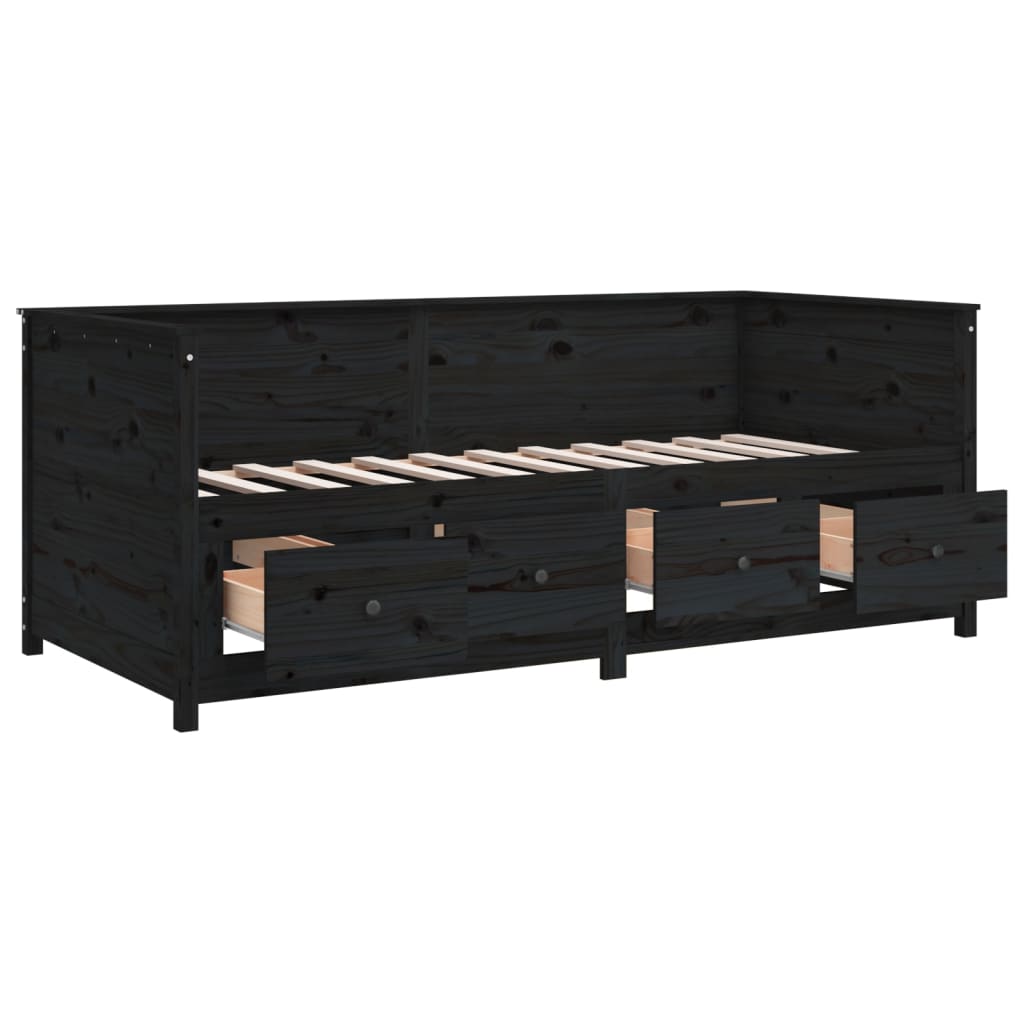 Day bed without mattress black 90x190 cm solid pine wood