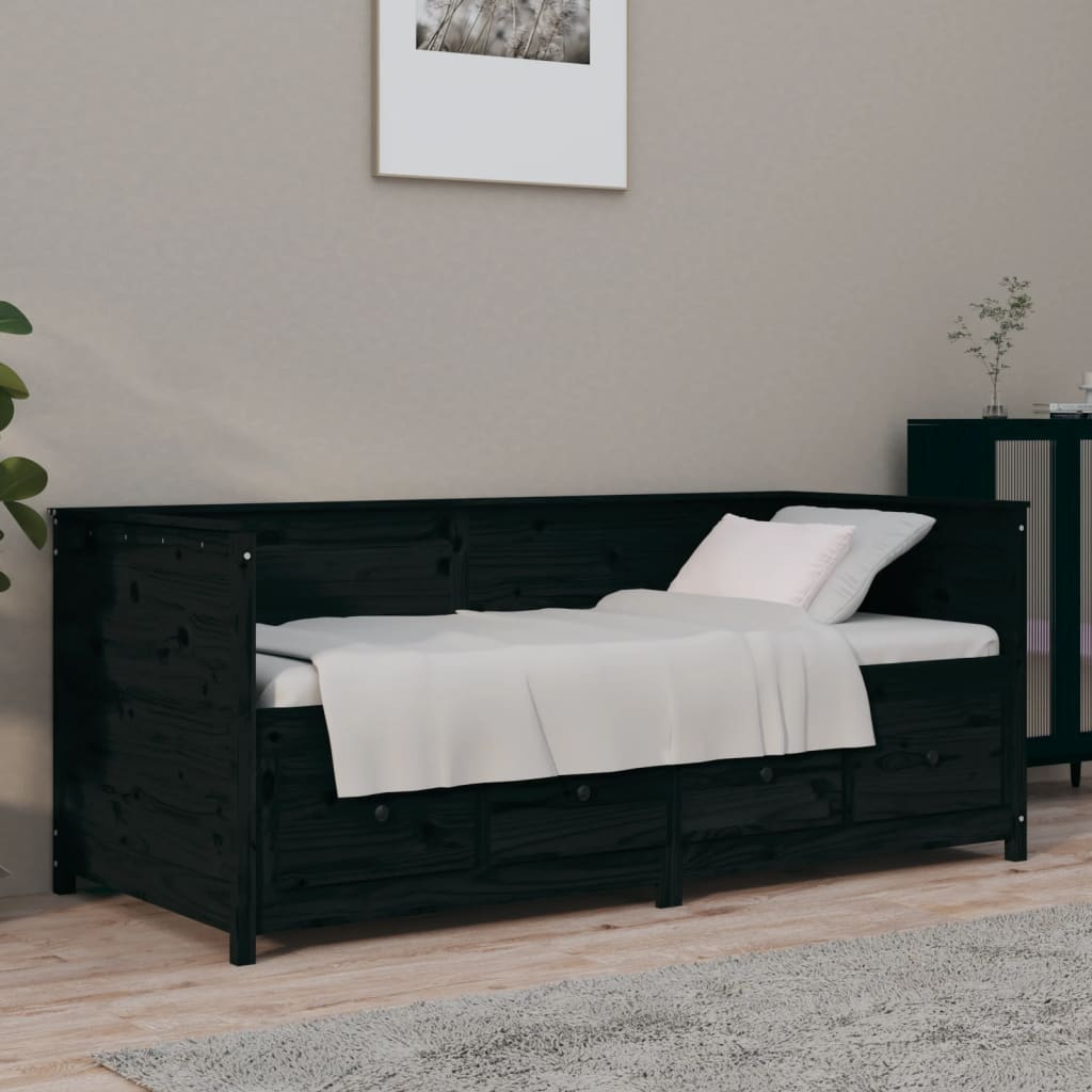 Day bed without mattress black 90x190 cm solid pine wood