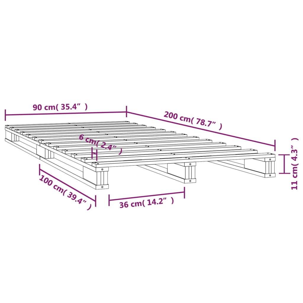 White pallet bed 90x200 cm solid pine wood