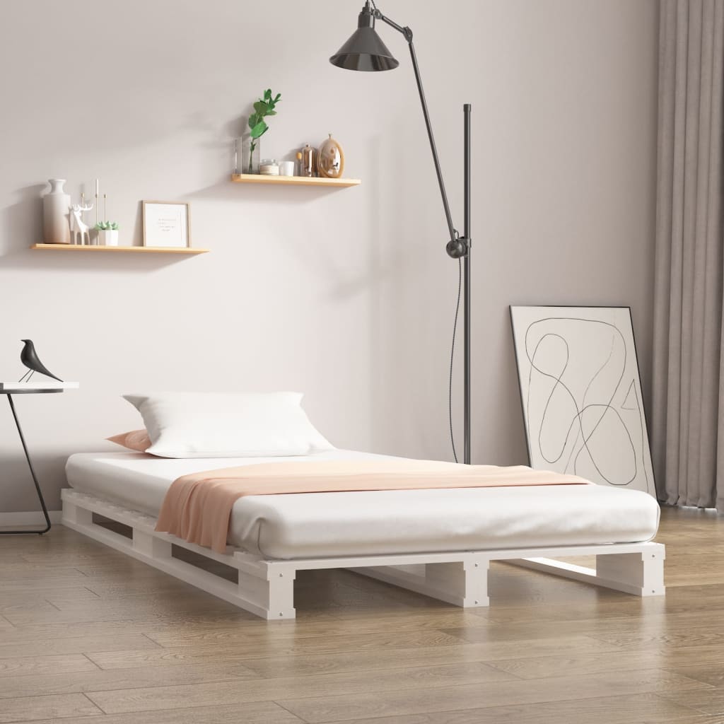 White pallet bed 90x200 cm solid pine wood