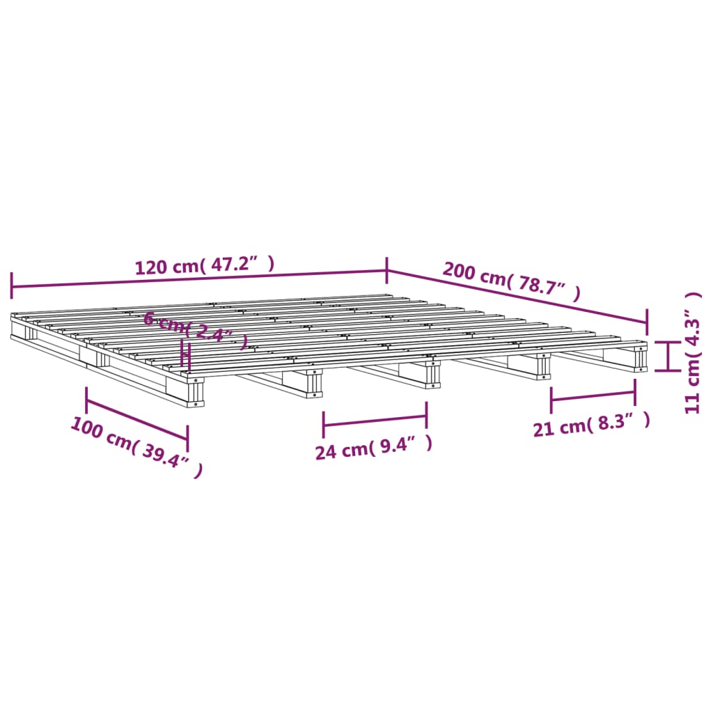 Palettenbett 120x200 cm aus massivem Kiefernholz