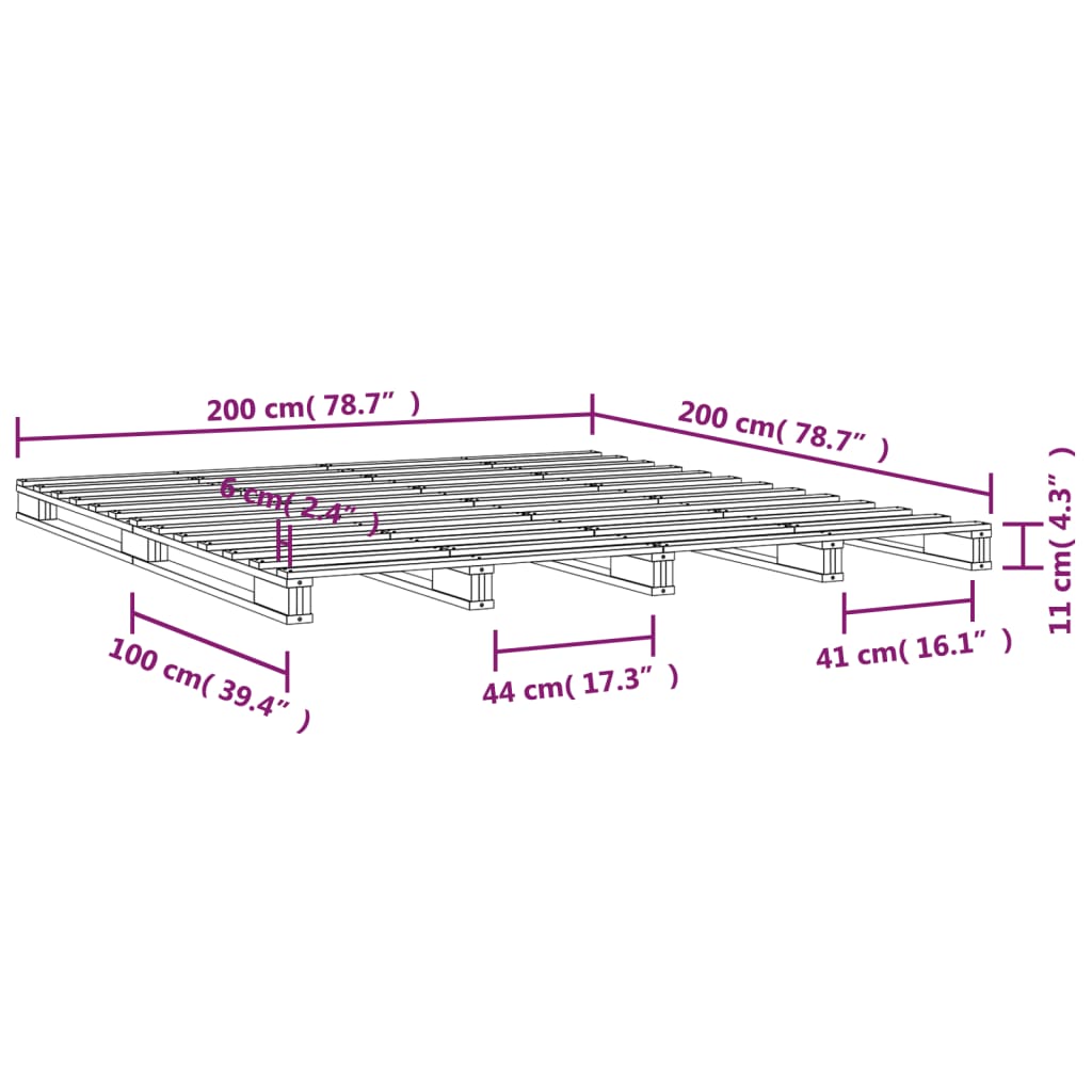 Pallet bed without mattress gray 200x200 cm solid wood