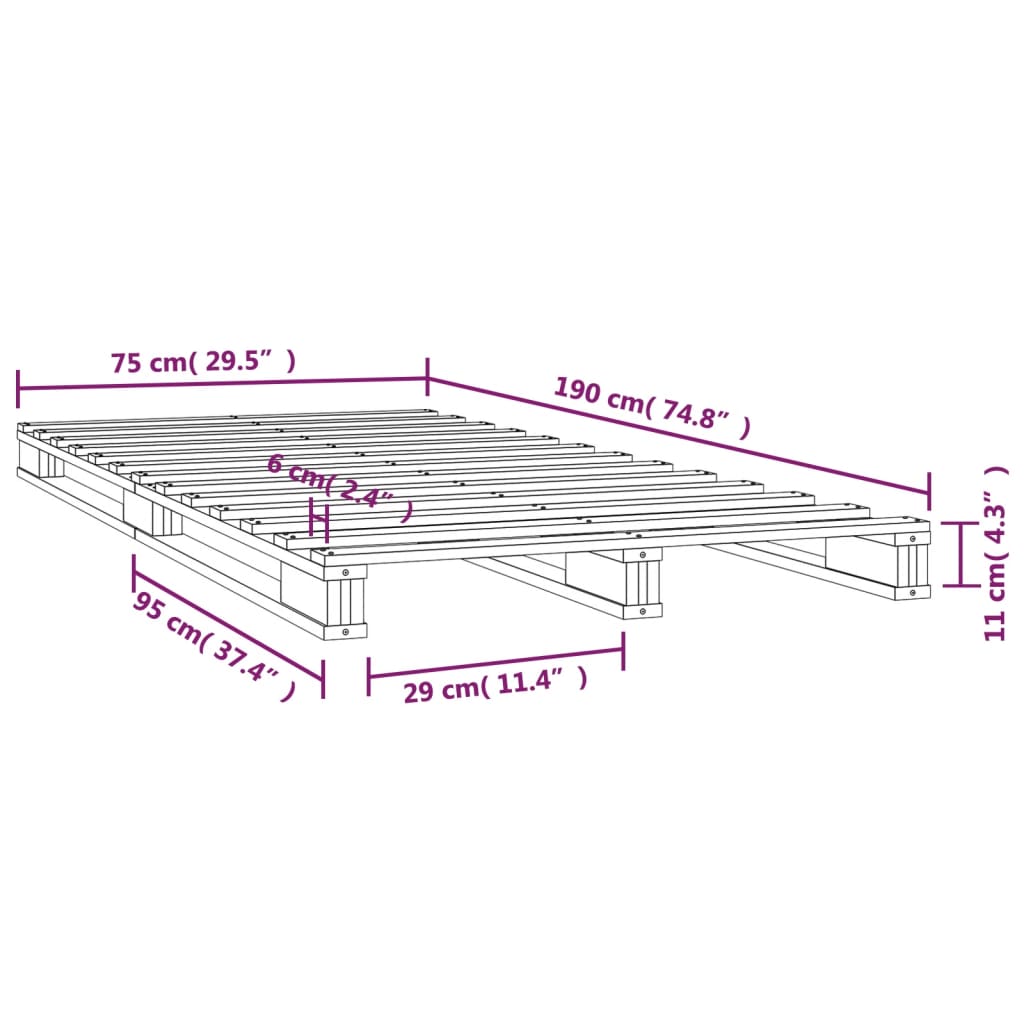 Pallet bed without mattress black solid wood