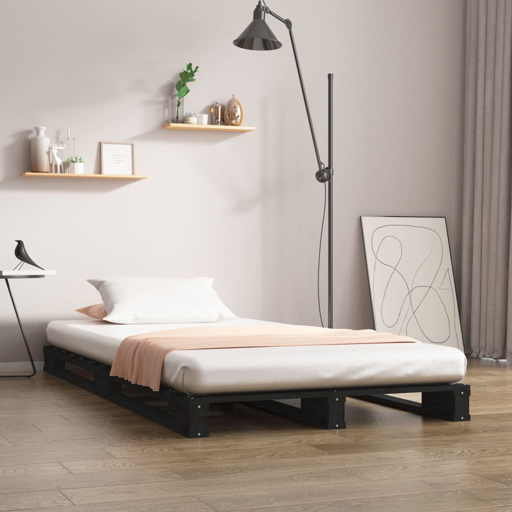 Pallet bed without mattress black solid wood