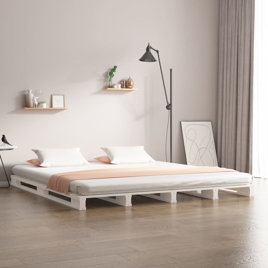 Pallet bed without mattress white solid wood