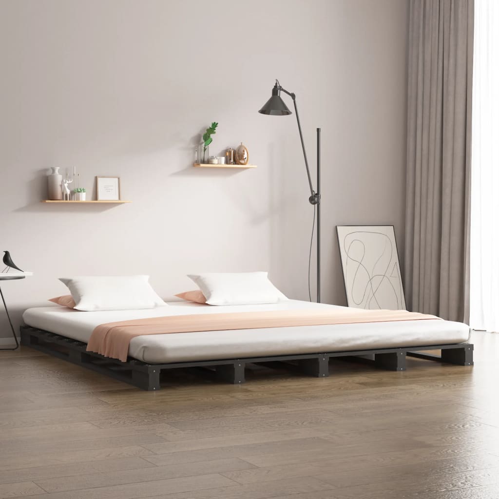 Lit de palette sans matelas gris bois massif