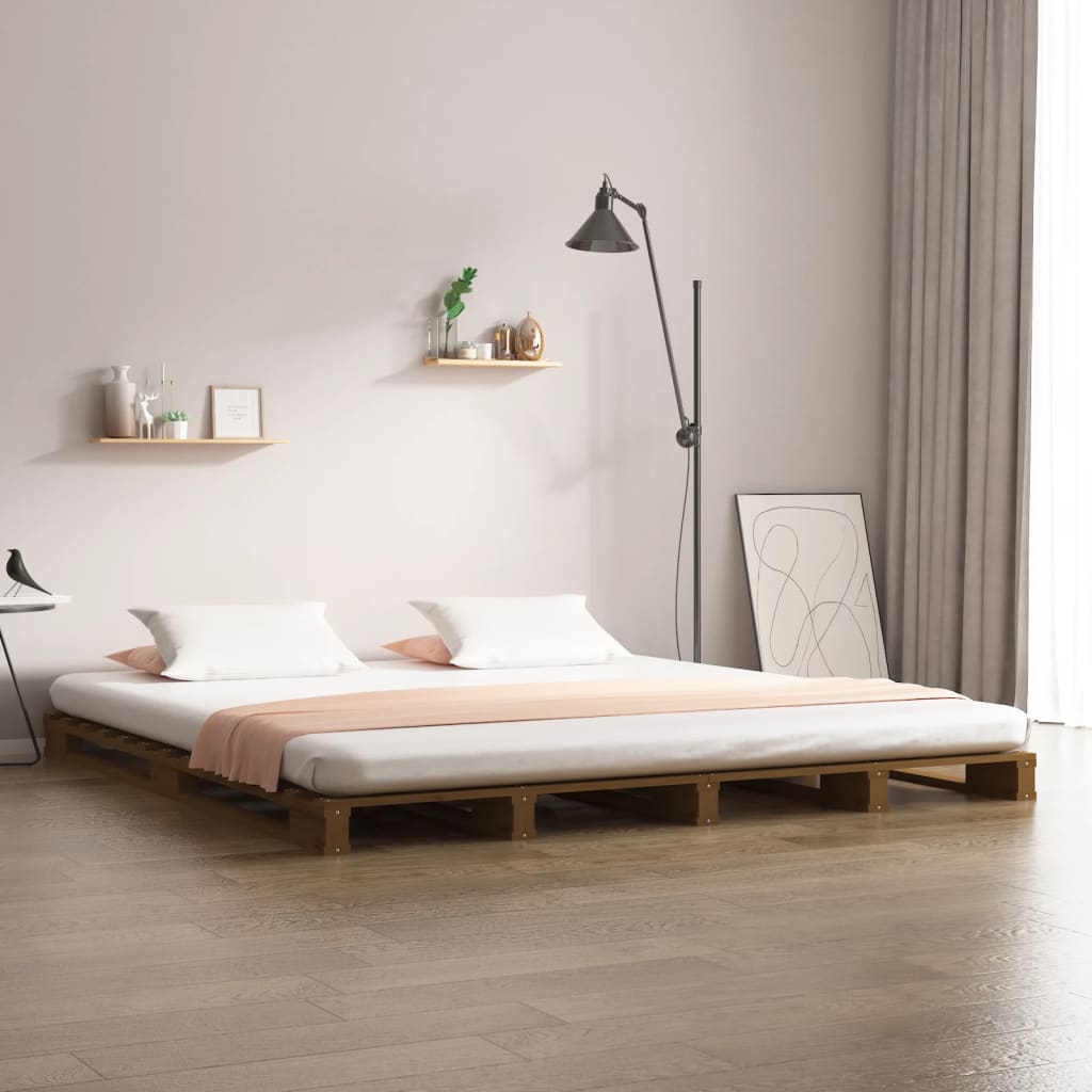 Pallet bed without mattress honey brown solid wood