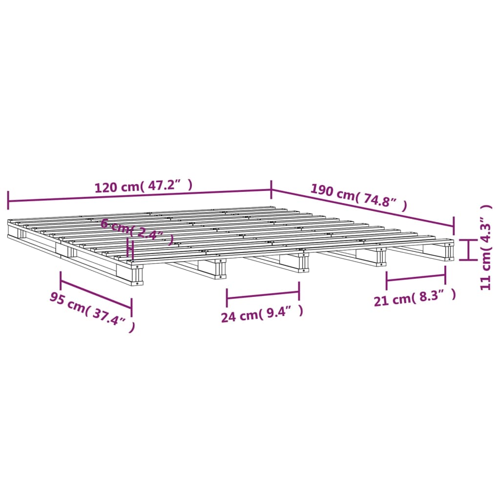 Lit de palette sans matelas noir bois massif