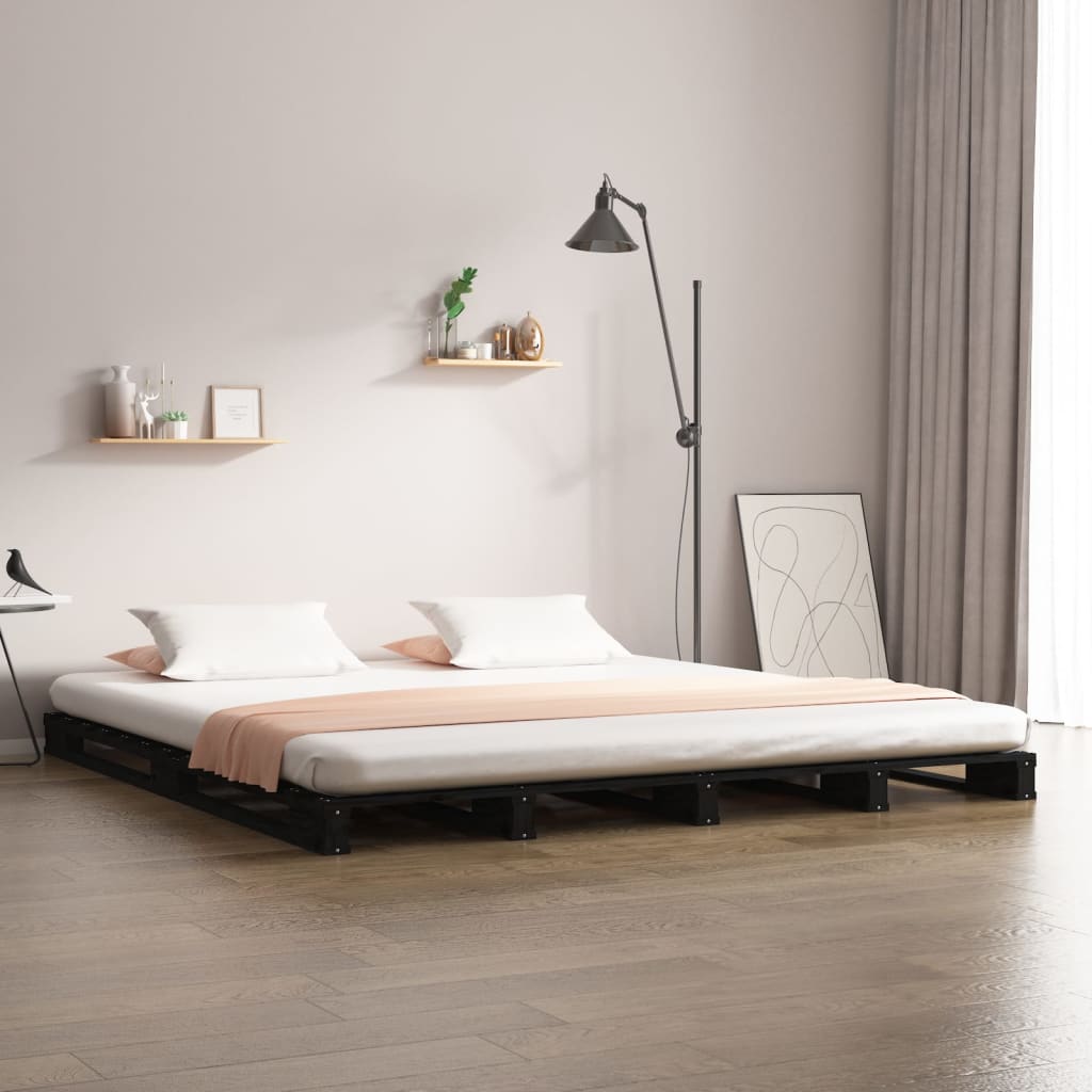 Lit de palette sans matelas noir bois massif