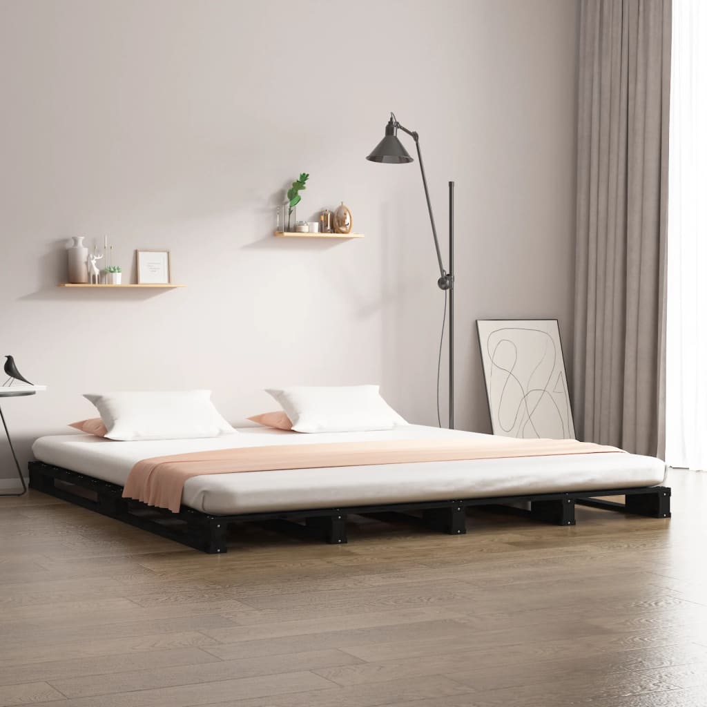 Pallet bed without mattress black solid wood