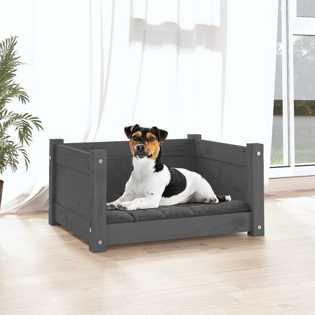 Lit pour chien Gris 55,5x45,5x28 cm Bois massif de pin