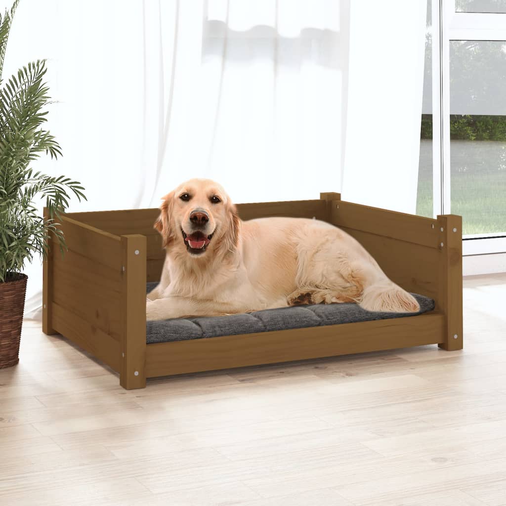 Lit pour chien Marron miel 75,5x55,5x28 cm Bois de pin solide