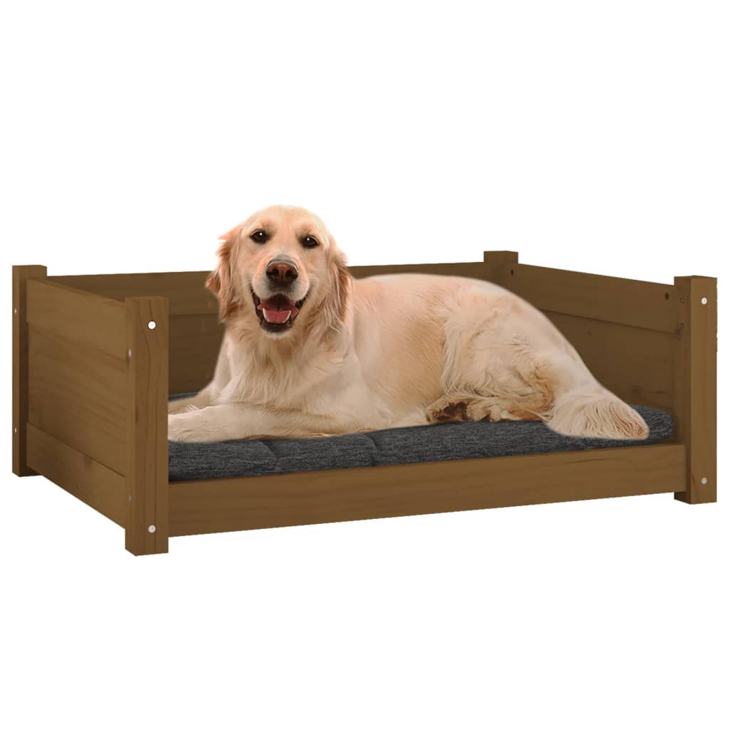 Lit pour chien Marron miel 75,5x55,5x28 cm Bois de pin solide