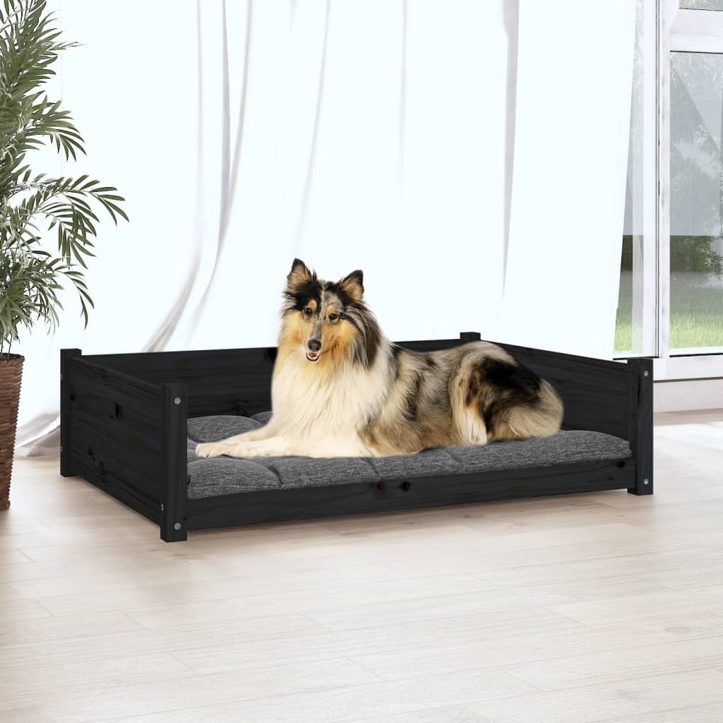 Lit pour chien Noir 95,5x65,5x28 cm Bois de pin solide