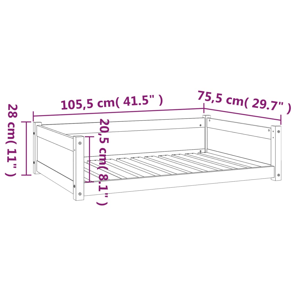 Hundebett 105,5x75,5x28 cm Massives Kiefernholz