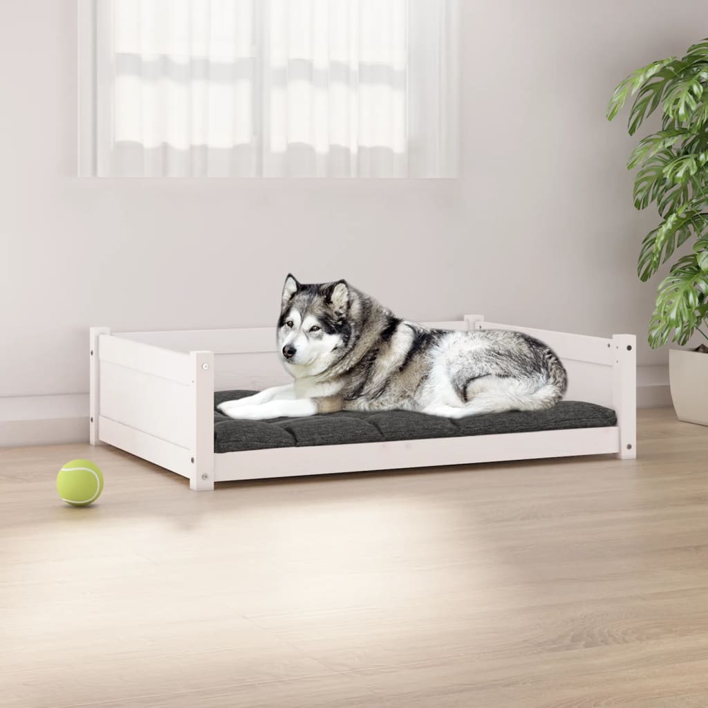 Dog bed White 105.5x75.5x28 cm Solid pine wood