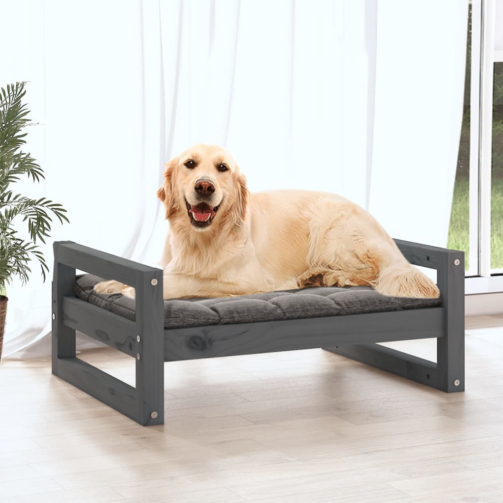 Lit pour chien Gris 75,5x55,5x28 cm Bois de pin solide