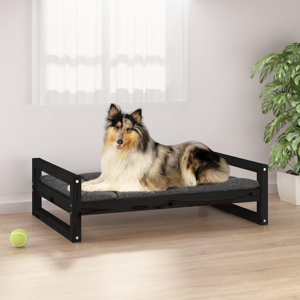 Lit pour chien Noir 95,5x65,5x28 cm Bois de pin solide