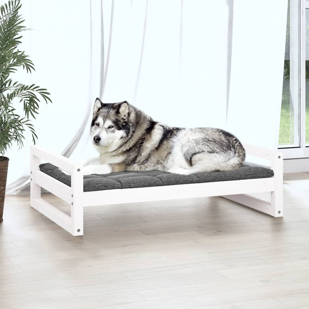 Hundebett Weiß 105,5x75,5x28 cm Massives Kiefernholz