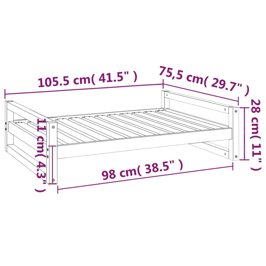 Hundebett Weiß 105,5x75,5x28 cm Massives Kiefernholz