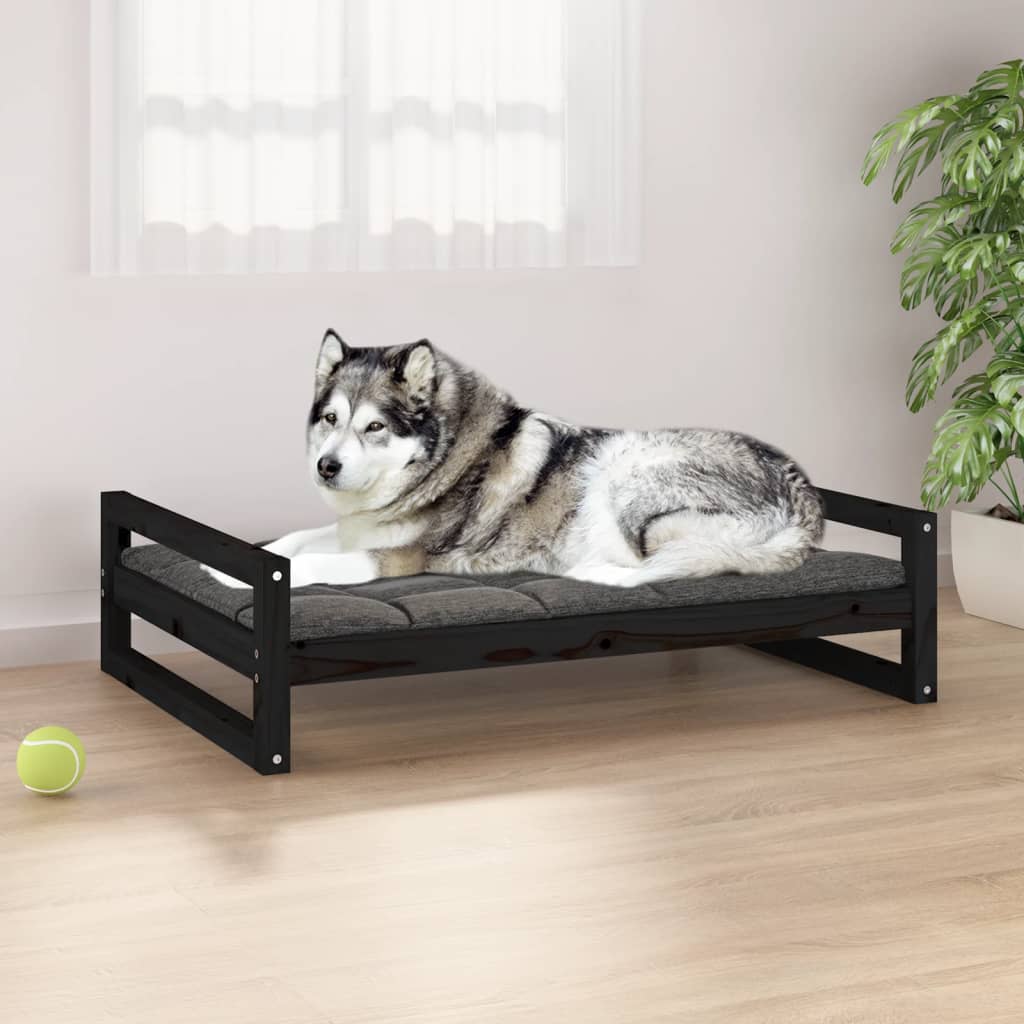 Dog bed Black 105.5x75.5x28 cm Solid pine wood