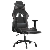 Massage Gaming Chair with Footrest Black&amp;Grey Faux Leather