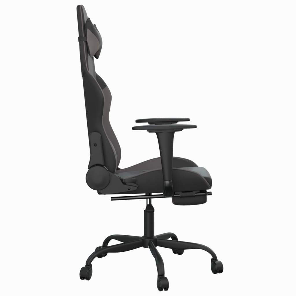 Massage Gaming Chair with Footrest Black&amp;Grey Faux Leather