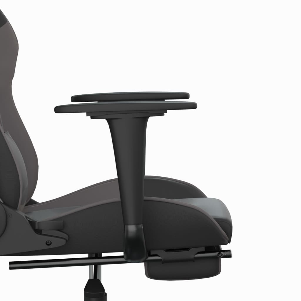 Massage Gaming Chair with Footrest Black&amp;Grey Faux Leather