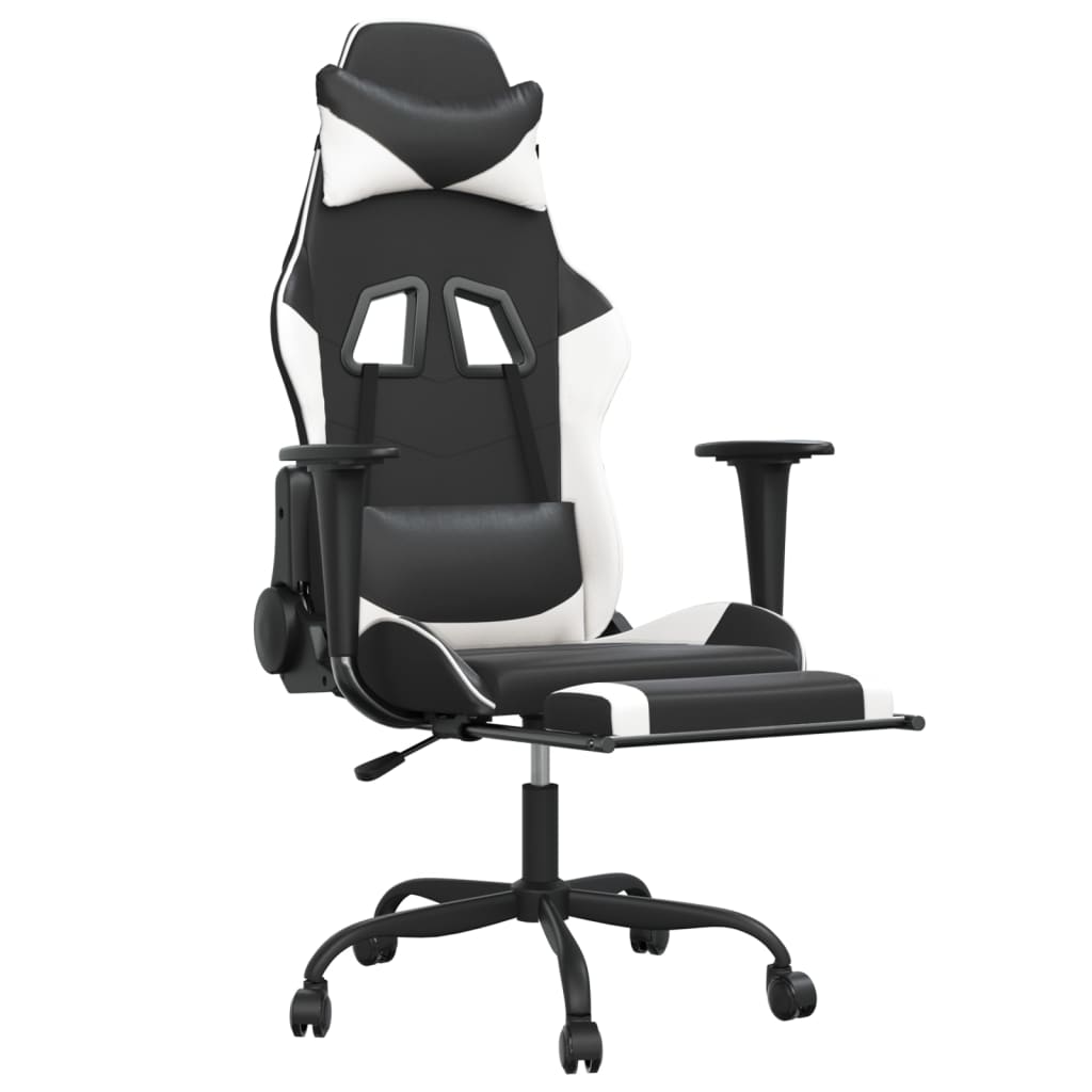 Chaise de jeu de massage avec repose-pied Noir&Blanc Similicuir