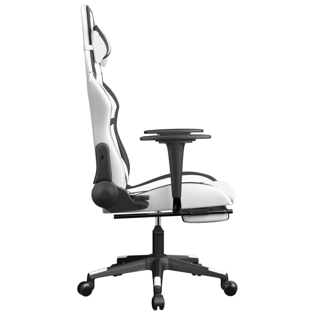 Chaise de jeu de massage avec repose-pied Blanc&Noir Similicuir