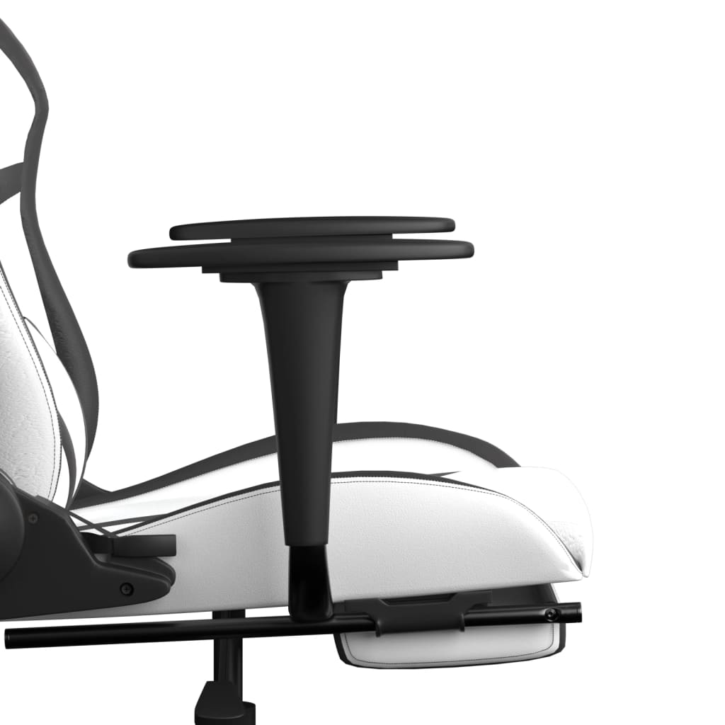 Chaise de jeu de massage avec repose-pied Blanc&Noir Similicuir