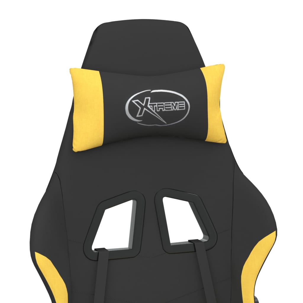 Massage Gaming Chair with Footrest Black and Yellow Fabric