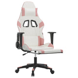 Massage Gaming Chair with Footrest White&amp;Pink Faux Leather