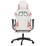 Massage Gaming Chair with Footrest White&amp;Pink Faux Leather