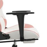 Massage Gaming Chair with Footrest White&amp;Pink Faux Leather