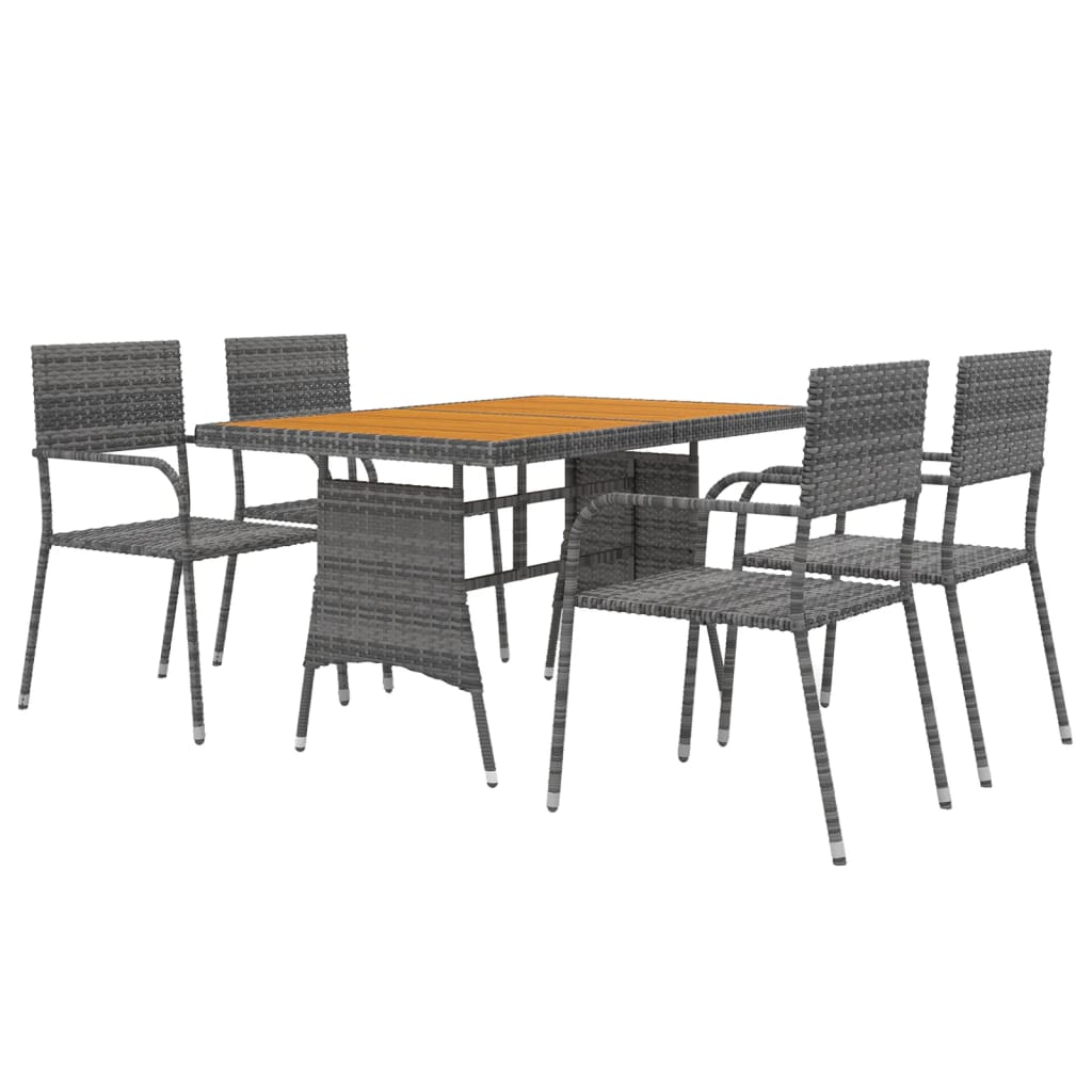 Mobilier à dîner d'extérieur 5 pcs Résine tressée Gris