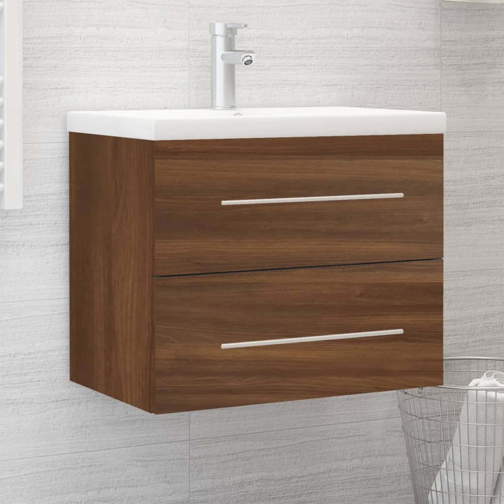 Meuble lavabo avec bassin intégré Chêne brun Bois d'ingénierie