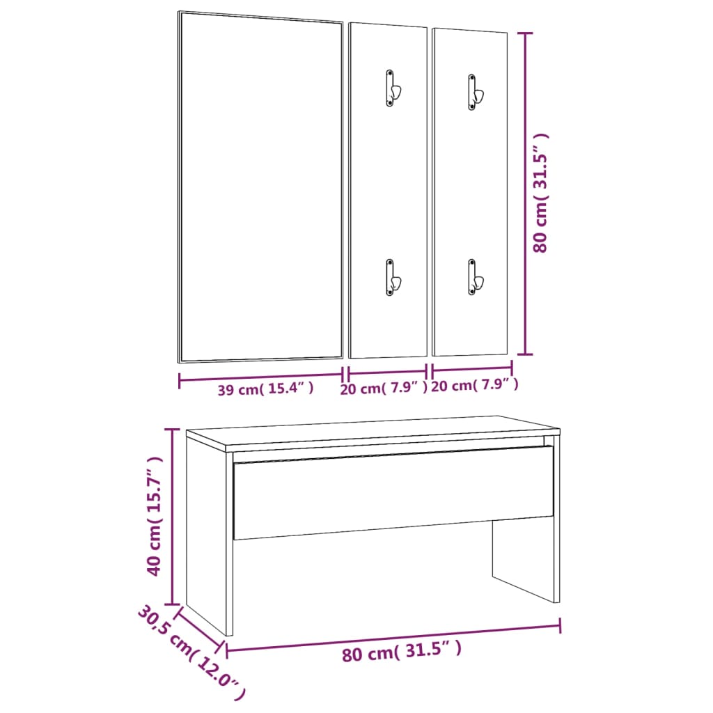 Ensemble de meubles de couloir Chêne fumé Bois d'ingénierie