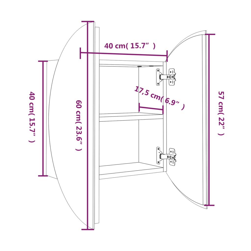 Armoire de salle de bain miroir rond et LED Blanc 40x40x17,5 cm