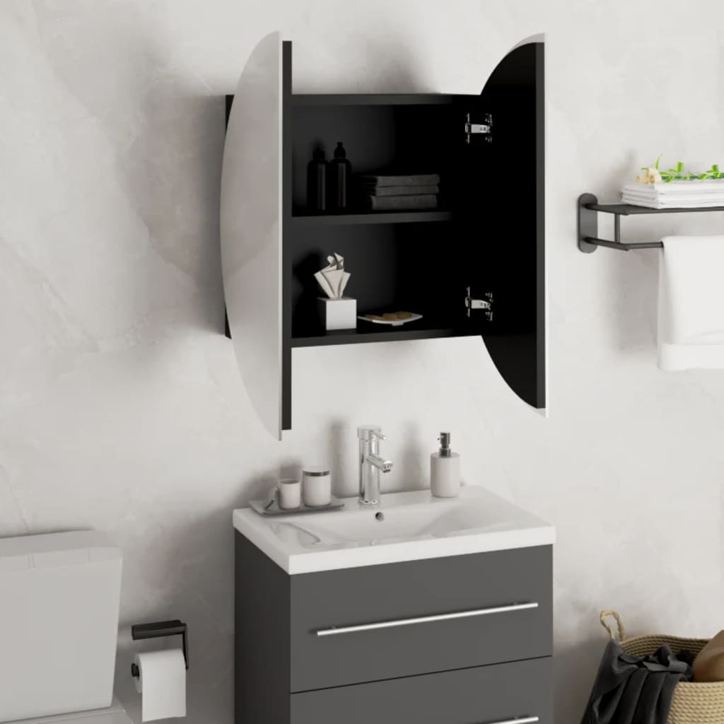 Armoire de salle de bain miroir rond et LED Noir 47x47x17,5 cm