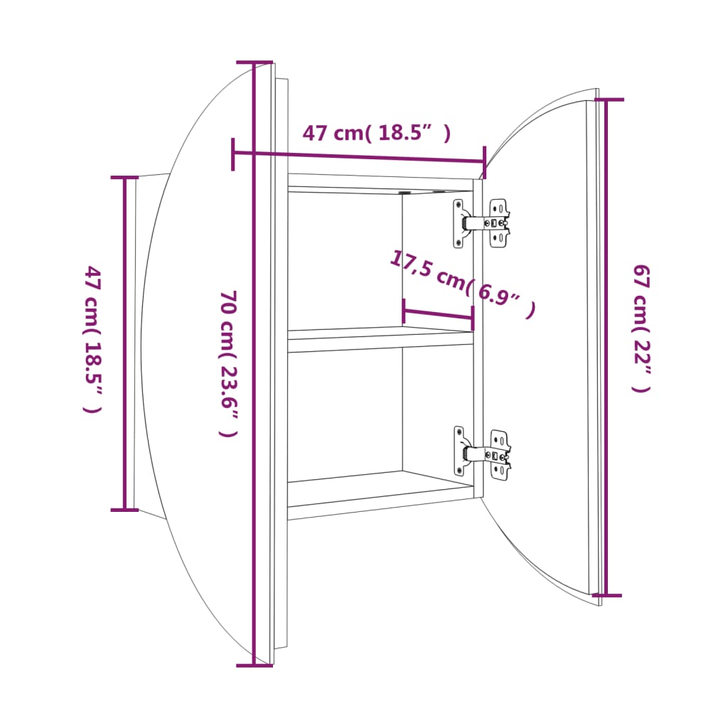 Armoire de salle de bain miroir rond et LED Gris 47x47x17,5 cm