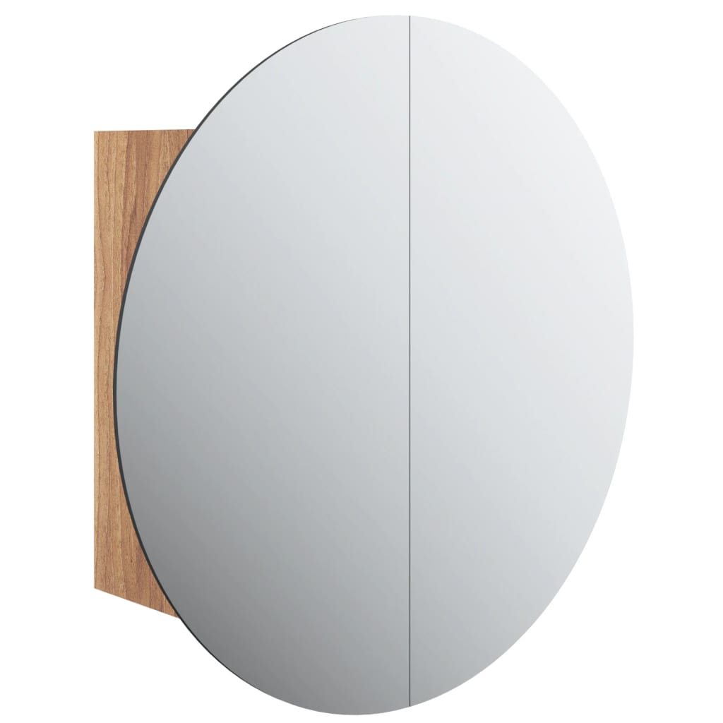 Armoire de salle de bain miroir rond et LED Chêne 47x47x17,5 cm