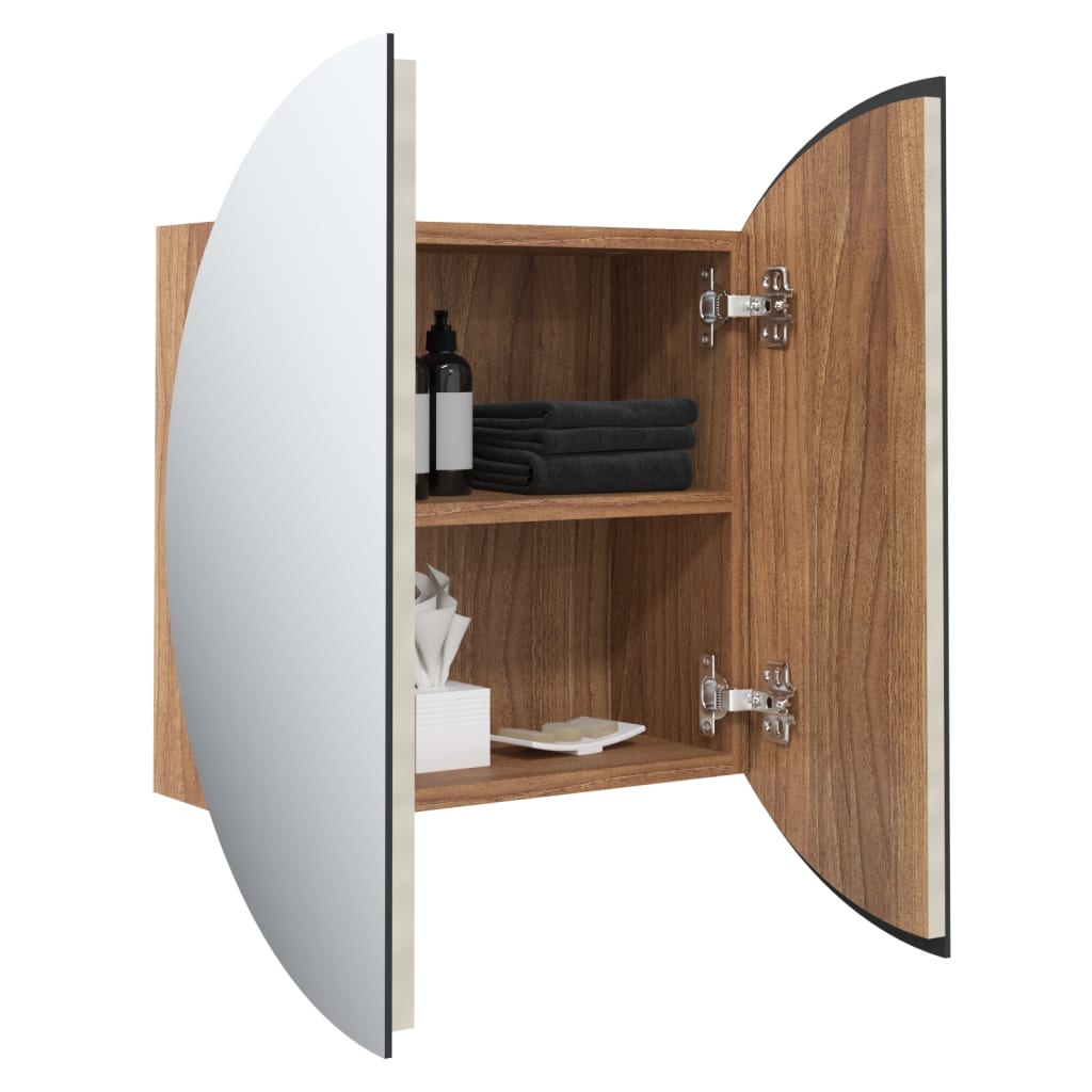 Armoire de salle de bain miroir rond et LED Chêne 47x47x17,5 cm