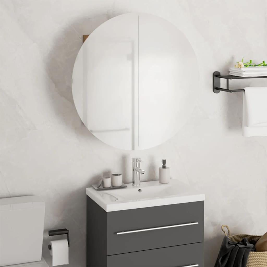 Armoire de salle de bain miroir rond et LED Chêne 47x47x17,5 cm