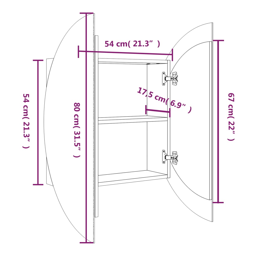 Armoire de salle de bain miroir rond et LED Blanc 54x54x17,5 cm