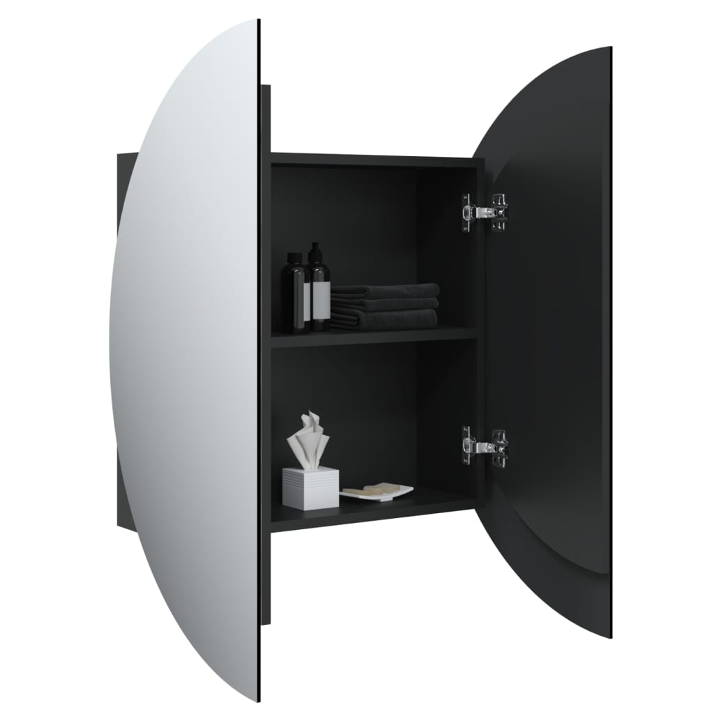 Armoire de salle de bain miroir rond et LED Noir 54x54x17,5 cm