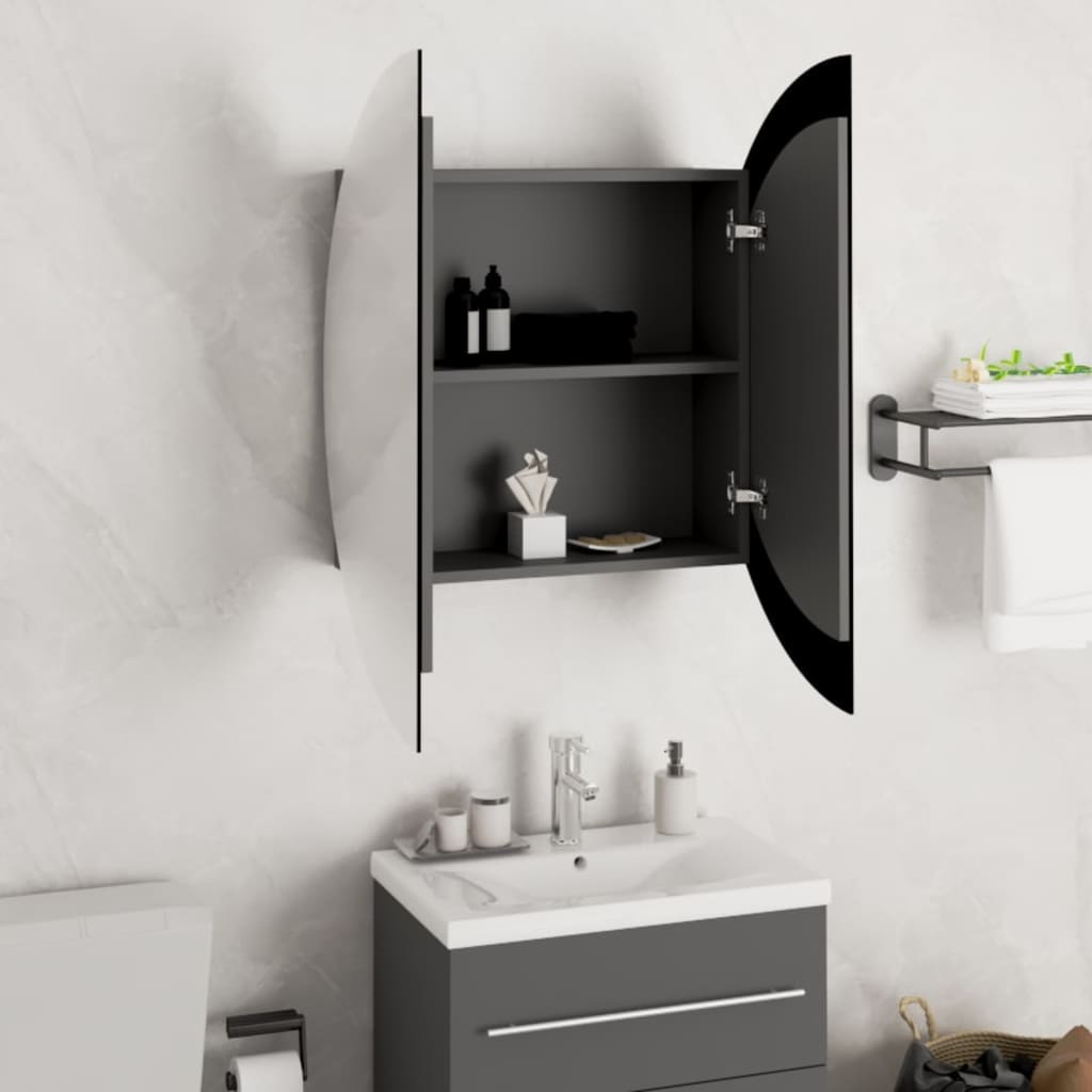 Armoire de salle de bain miroir rond et LED Gris 54x54x17,5 cm