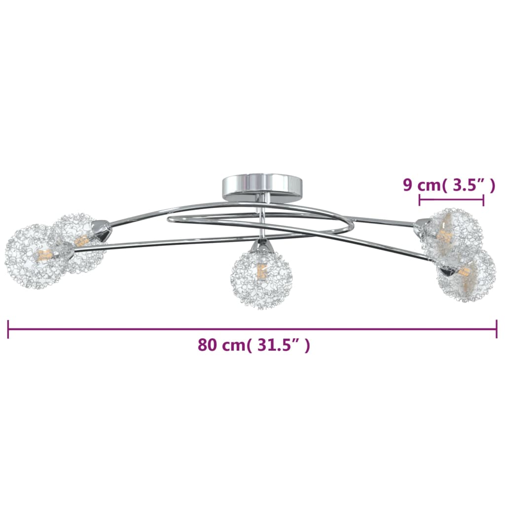 Plafonnier avec abat-jour en maille métallique pour 5 LED G9