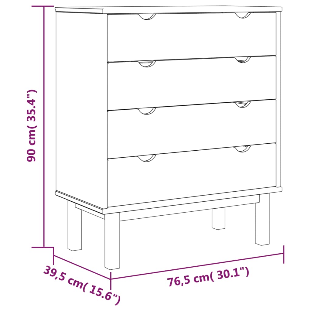 Commode OTTA Marron et gris 76,5x39,5x90 cm Bois de pin massif