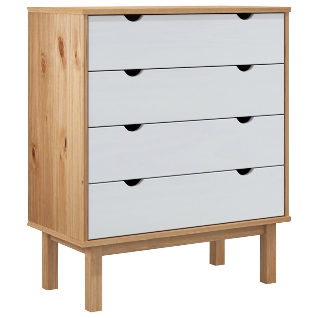 Commode OTTA Marron et blanc 76,5x39,5x90 cm Bois de pin massif